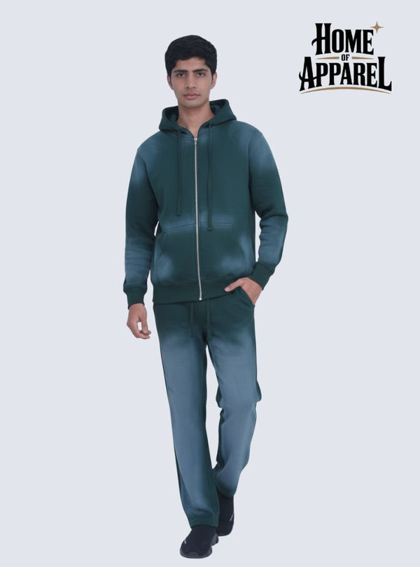 Premium Sun Faded Green Sweat Suit with Full-Zip Hoodie