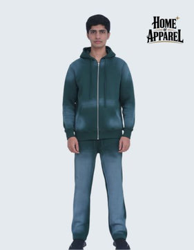 Premium Sun Faded Green Sweat Suit with Full-Zip Hoodie